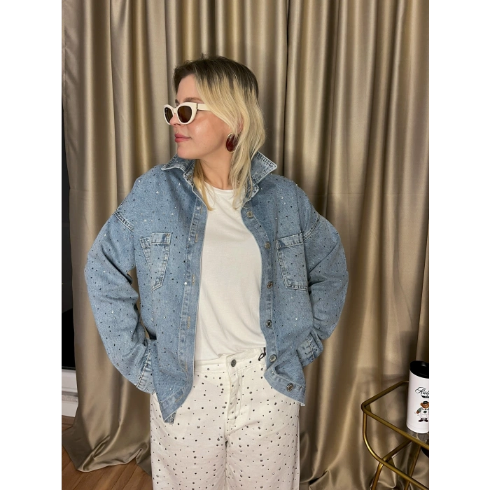 Taşlı Jean Gömlek