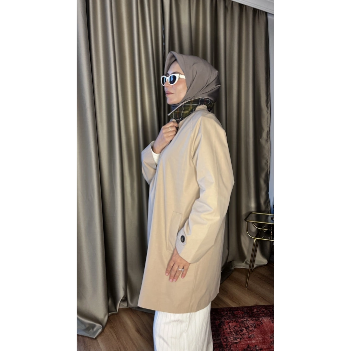 Ekose Yaka Premium Taba Trençkot