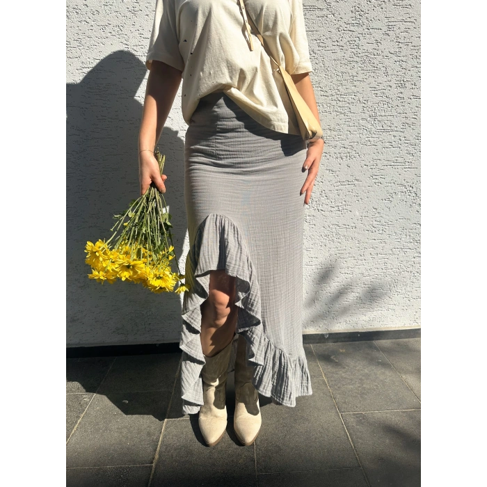 Gri Önü Fırfırlı Etek
