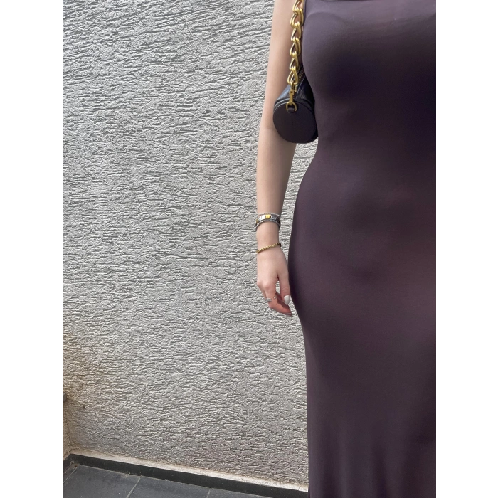 İp Askılı Kahve Elbise