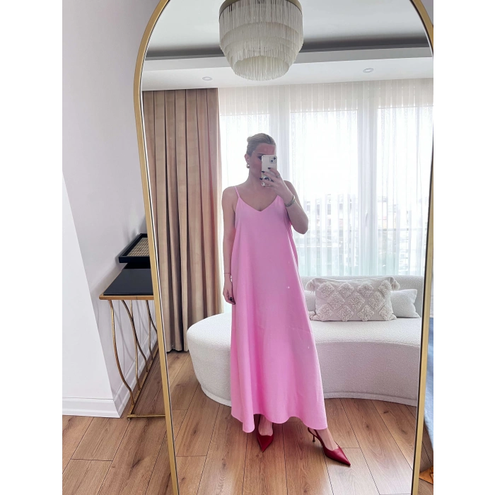 İp Askılı Pembe Elbise