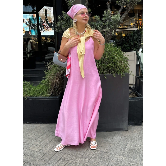 İp Askılı Pembe Elbise