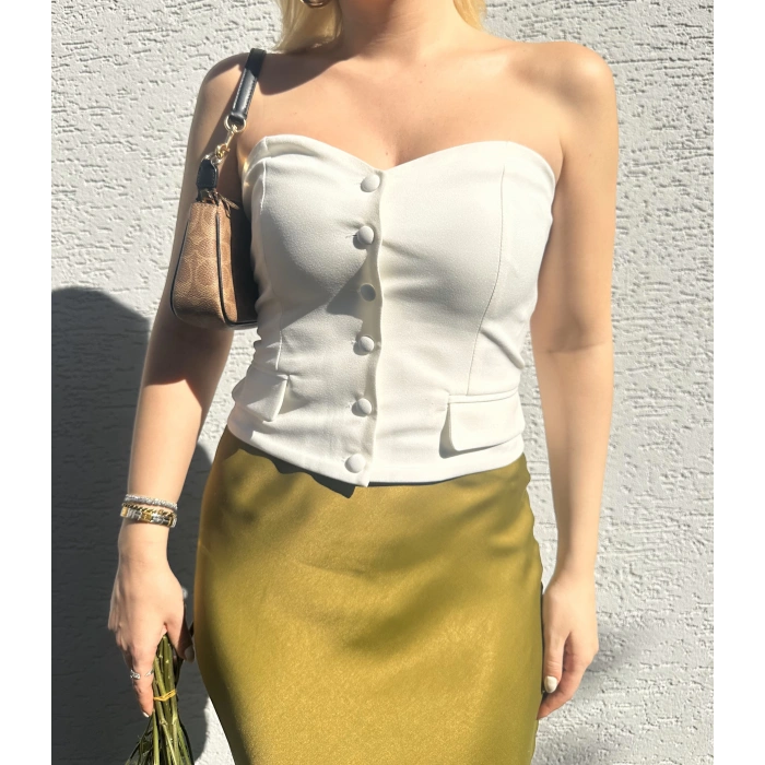 Kalp Yaka Straplez Bluz