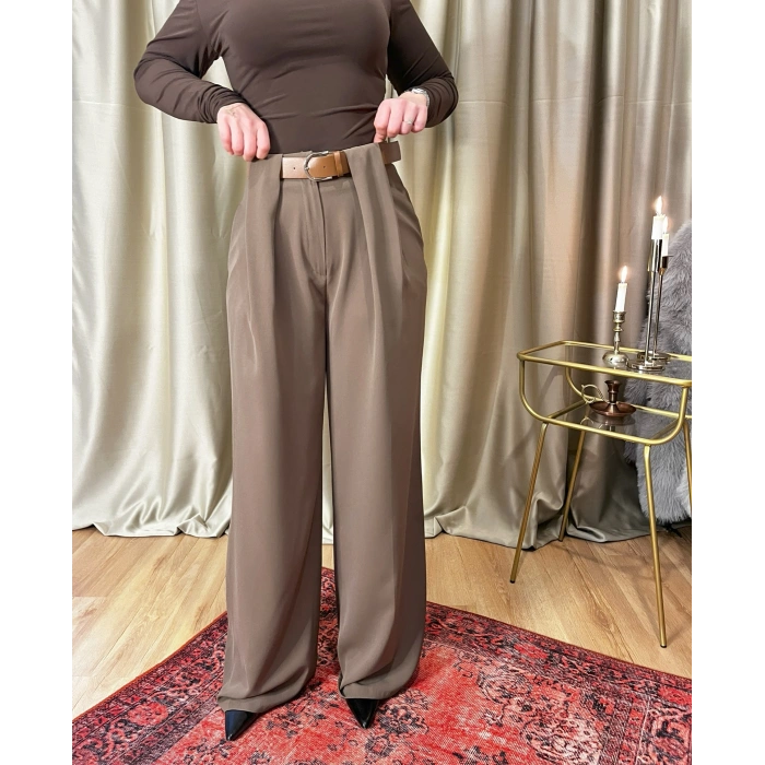 Kemerli Krep Haki Palazzo