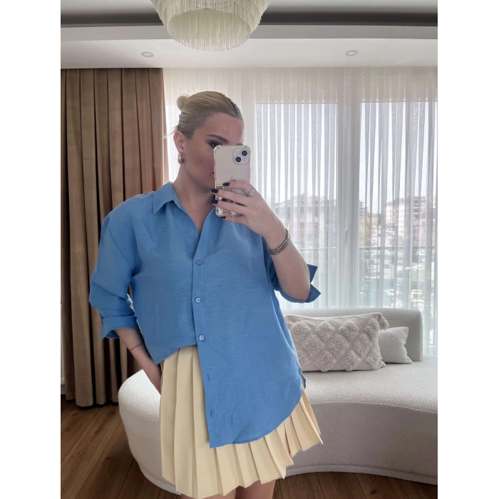 Mavi Keten Gömlek