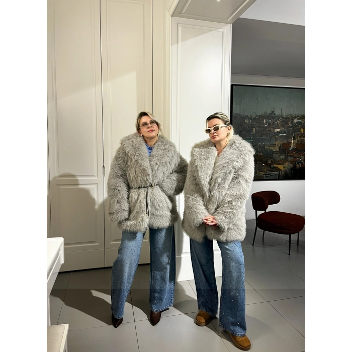 Premium Antrasit Kemerli Kürk