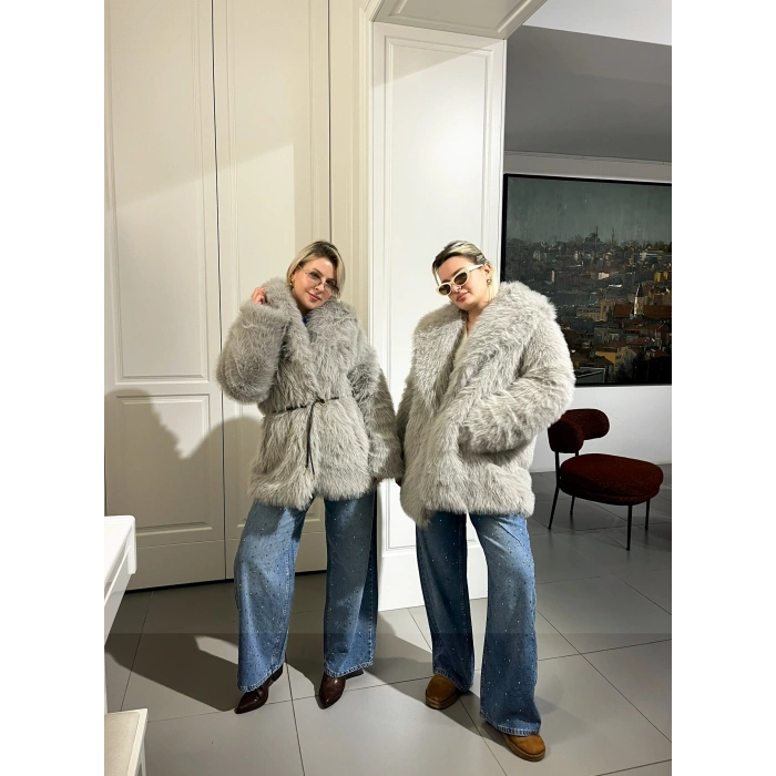 Premium Antrasit Kemerli Kürk