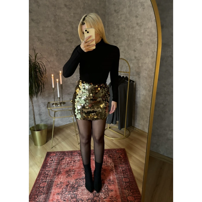 Pul Detaylı Gold Etek