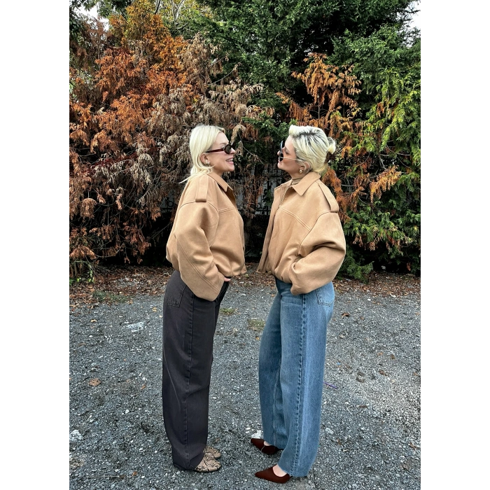 Apoletli Süet Bomber Ceket