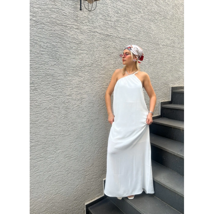 Tek Omuz Askılı Beyaz Elbise