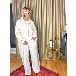 Ekose Yaka Premium Ekru Trençkot