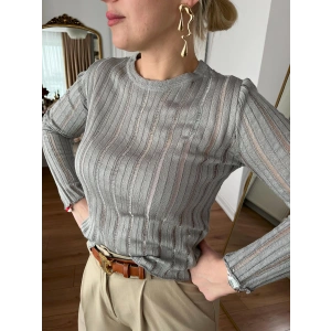 Gri Şerit Çizgili Triko