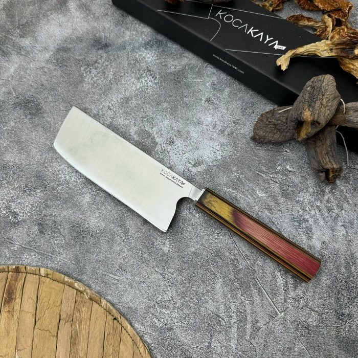 Gofret Serisi Nakiri Kırmızı Sebze Bıçağı 180mm Namlu - Kocakaya Bıçakları