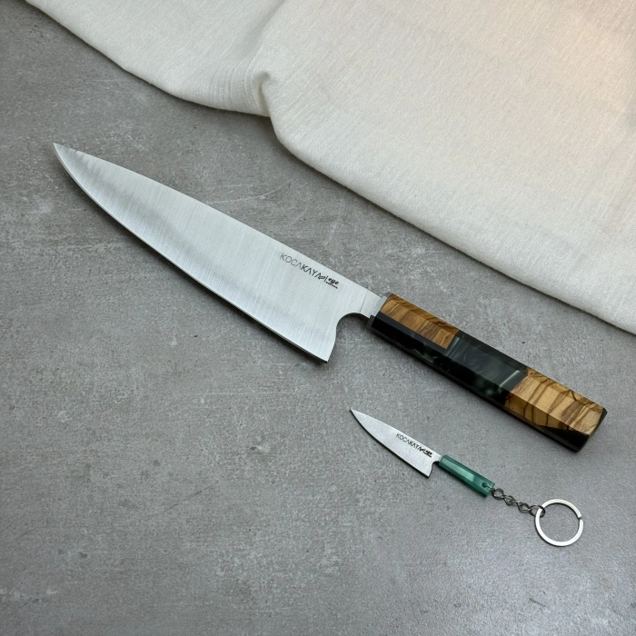 Epoxy Serisi Yeşil Klasik Şef Bıçağı 230mm Namlu - Kocakaya El Yapımı Şef Bıçakları
