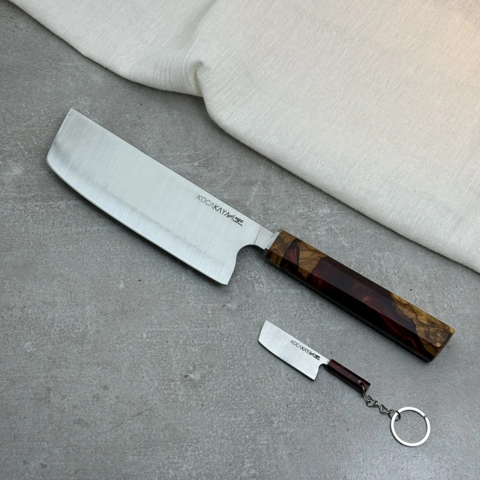 Epoxy Serisi Kırmızı Nakiri Sebze Bıçağı 180mm Namlu - Kocakaya El Yapımı Şef Bıçakları