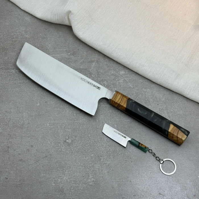 Epoxy Serisi Yeşil Nakiri Sebze Bıçağı 180mm Namlu - Kocakaya El Yapımı Şef Bıçakları