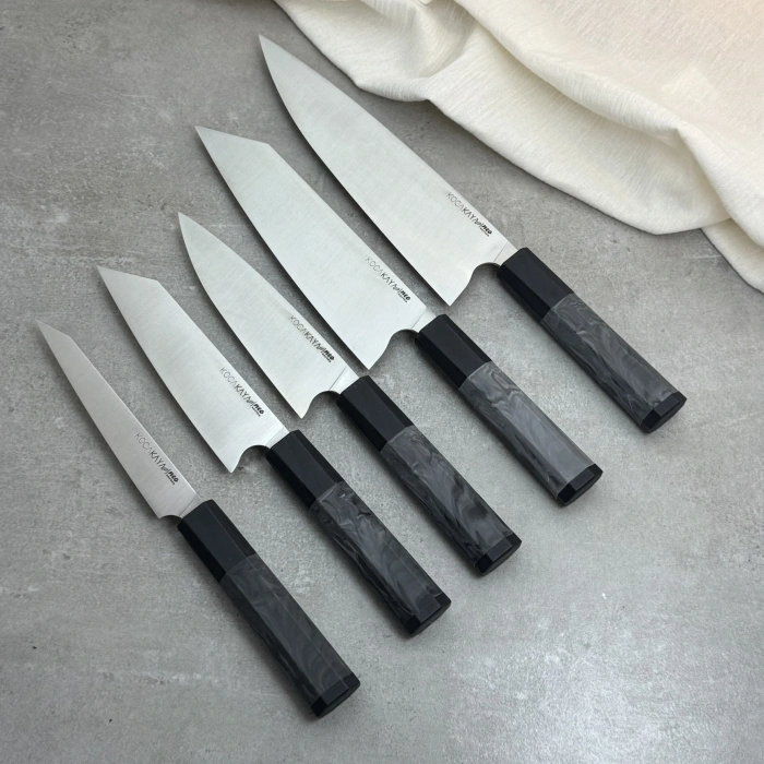 Neo Serisi Sekizgen Kaymaz Fibrox Saplı 5li Bıçak Seti (230mm, 205mm, 165mm, 165mm, 160mm) - Kocakaya El Yapımı Bıçaklar