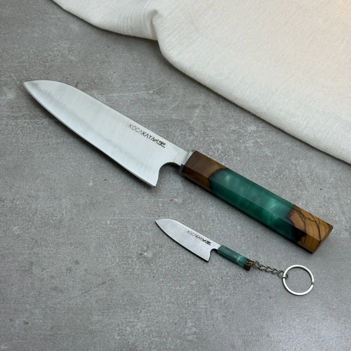 Epoxy Serisi Yeşil Santoku 175mm Namlu - Kocakaya El Yapımı Şef Bıçakları