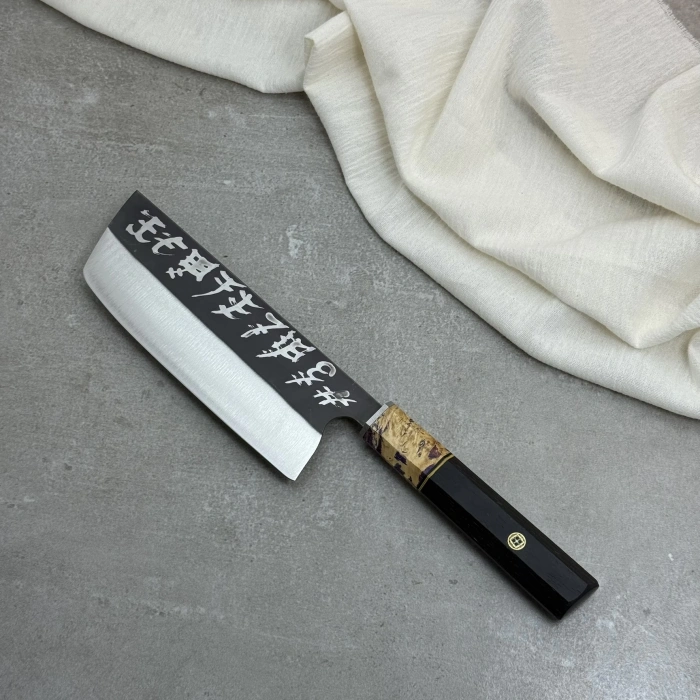 Schizopherinia Serisi Asit Gravür İşlemeli Nakiri 180mm Namlu - Kocakaya Özel Tasarım