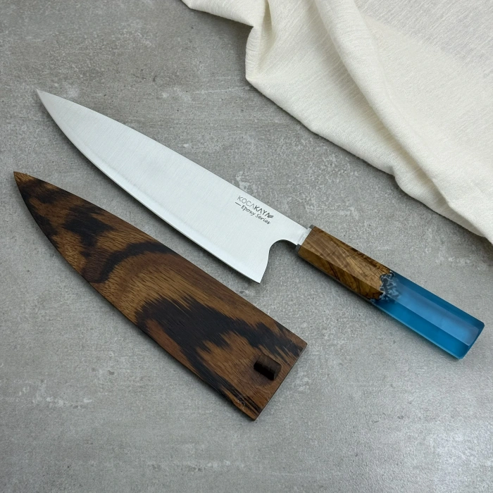 Epoxy Serisi Klasik Şef Bıçağı 230mm Namlu (Ahşap Saya Dahil) - Kocakaya El Yapımı Bıçaklar