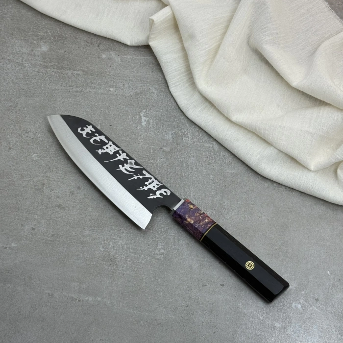 Schizopherinia Serisi Asit Gravür İşlemeli Santoku 180mm Namlu - Kocakaya Özel Tasarım