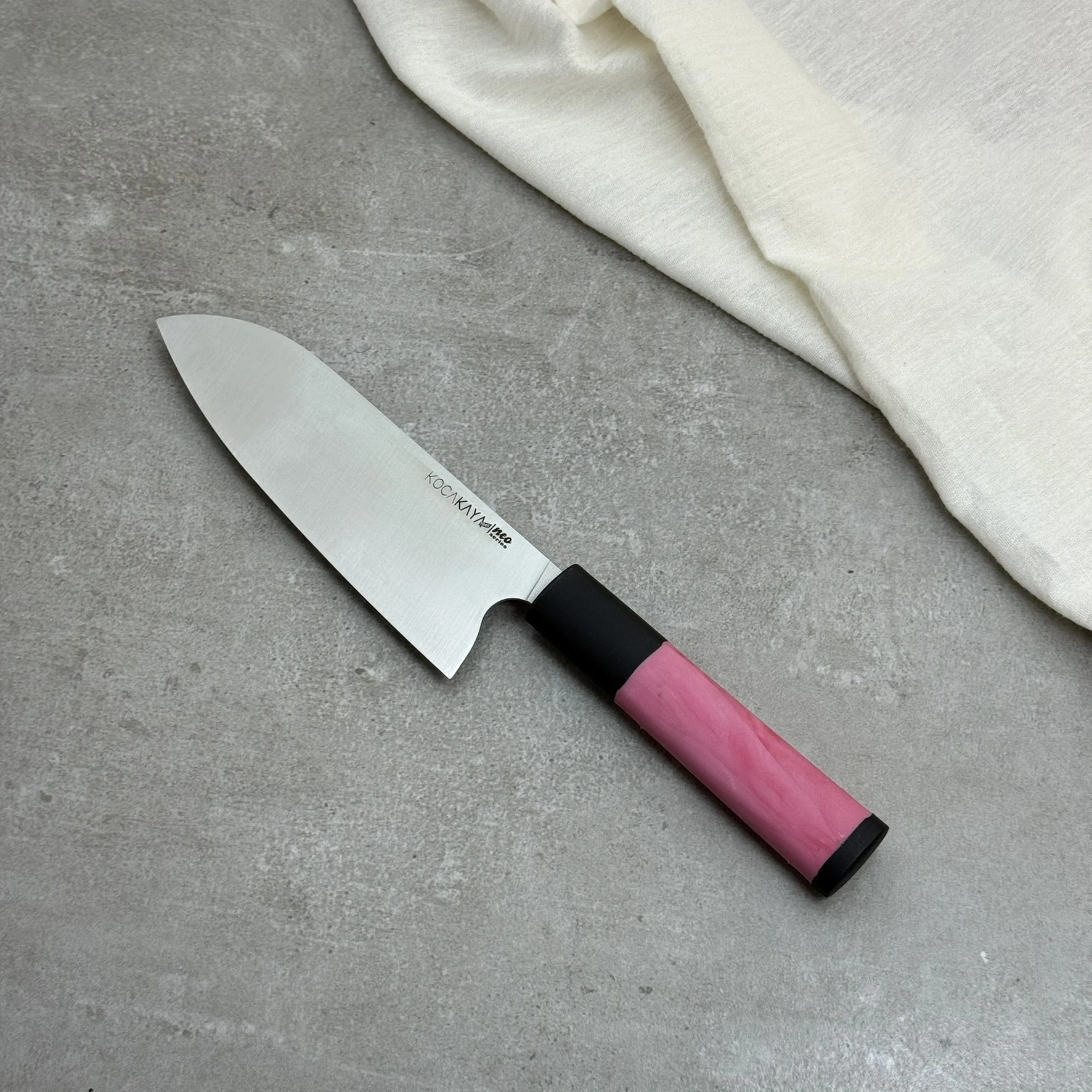 Neo Serisi Oval Pembe Santoku Şef Bıçağı 180mm Namlu - Kocakaya El Yapımı Şef Bıçakları
