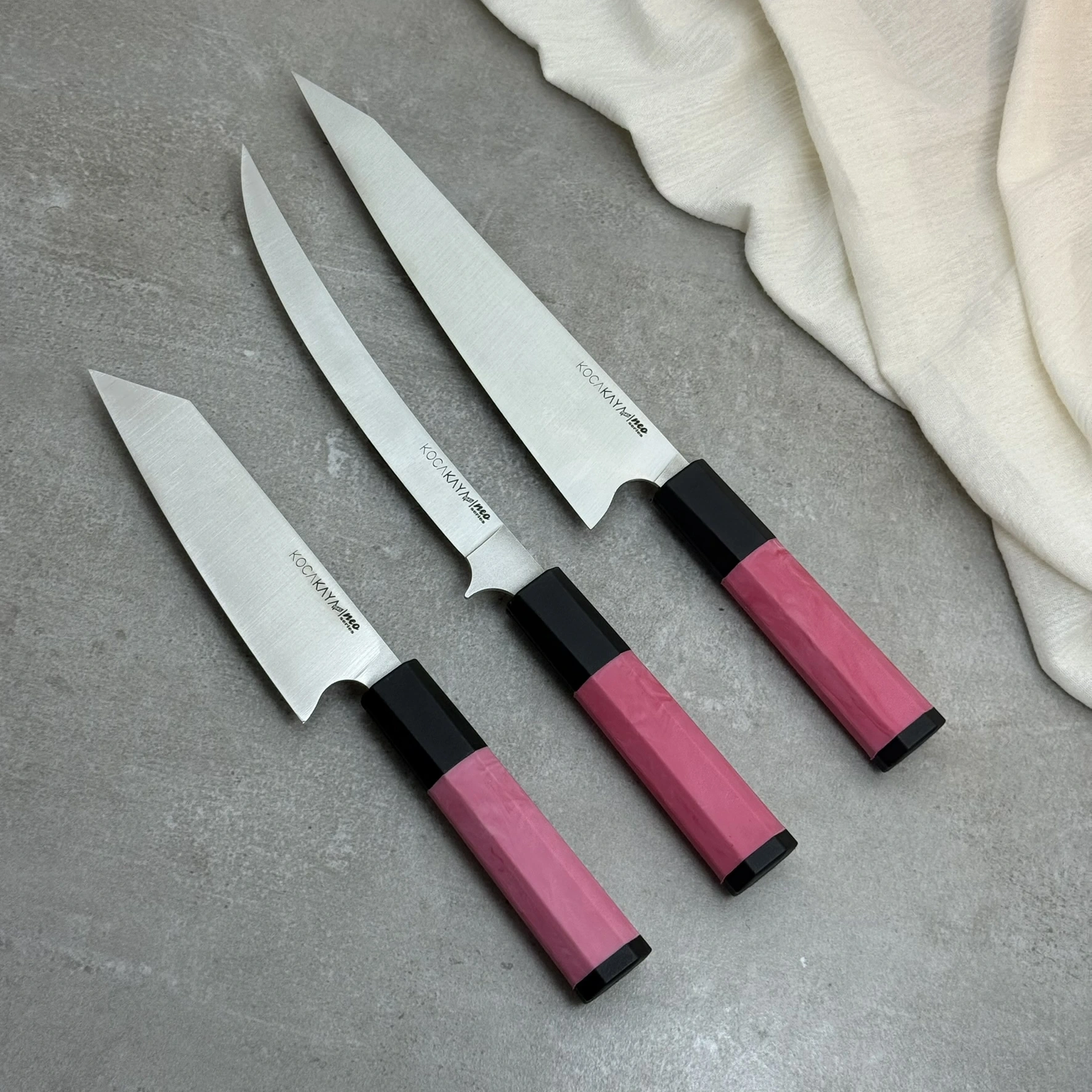 Neo Serisi Sekizgen Kaymaz Fibrox Saplı 3lü Bıçak Seti (225mm, 210mm, 165mm) - Kocakaya El Yapımı Bıçaklar