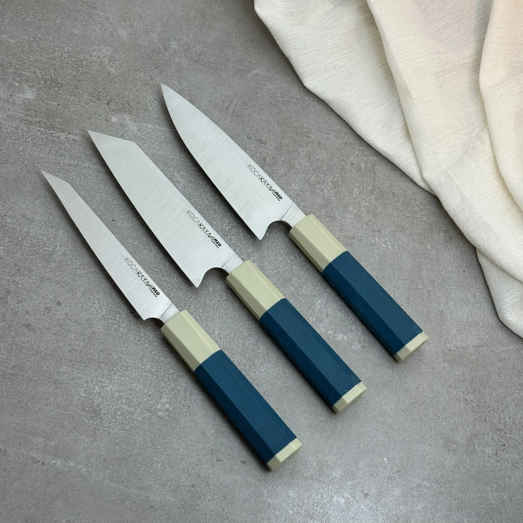 Neo Serisi Sekizgen Kaymaz Fibrox Saplı 3lü Bıçak Seti (165mm, 165mm, 160mm) - Kocakaya El Yapımı Bıçaklar