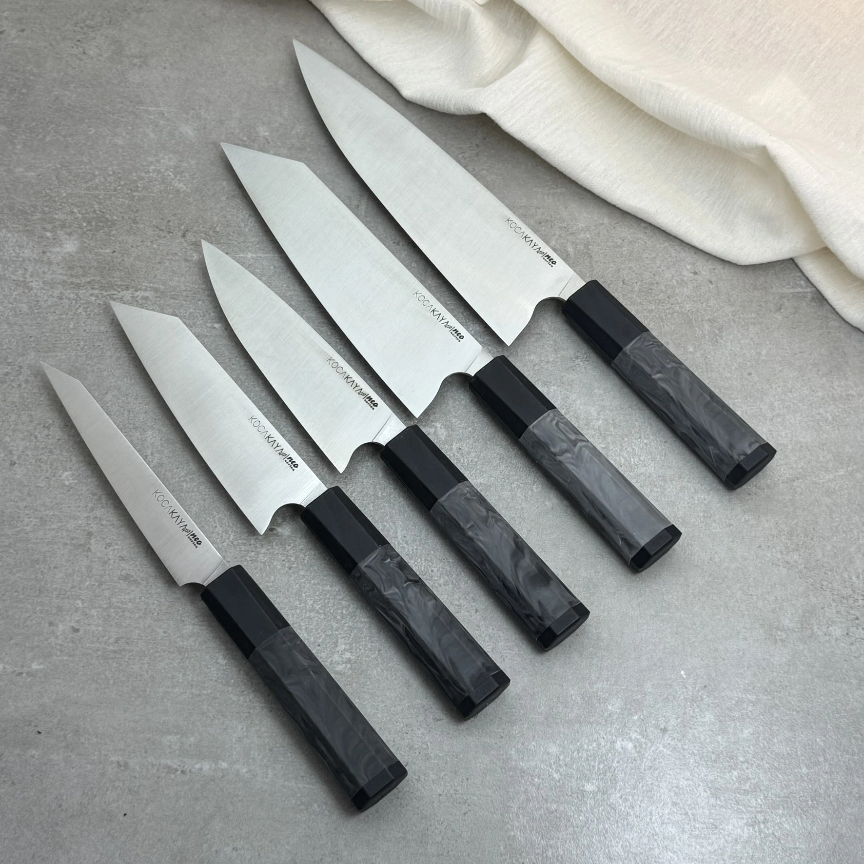 Neo Serisi Sekizgen Kaymaz Fibrox Saplı 5li Bıçak Seti (230mm, 205mm, 165mm, 165mm, 160mm) - Kocakaya El Yapımı Bıçaklar