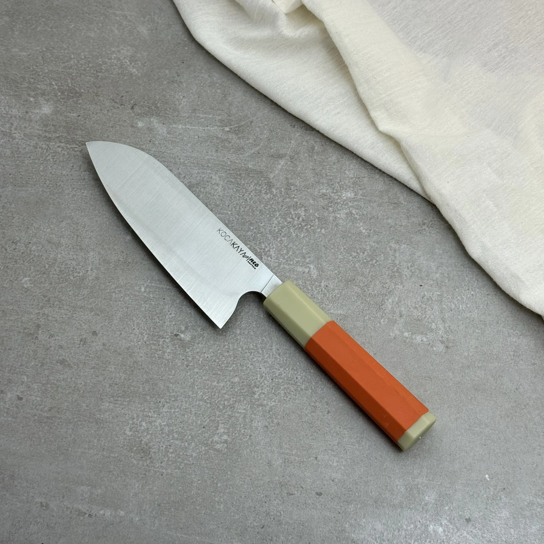 Neo Serisi Sekizgen Turuncu Santoku Şef Bıçağı 180mm Namlu - Kocakaya El Yapımı Şef Bıçakları