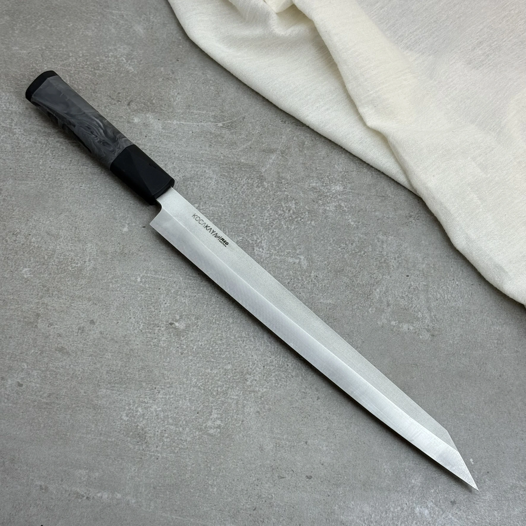 Neo Serisi Oval Siyah China Yanagiba Fileto Bıçağı 285mm Namlu - Kocakaya El Yapımı Şef Bıçakları