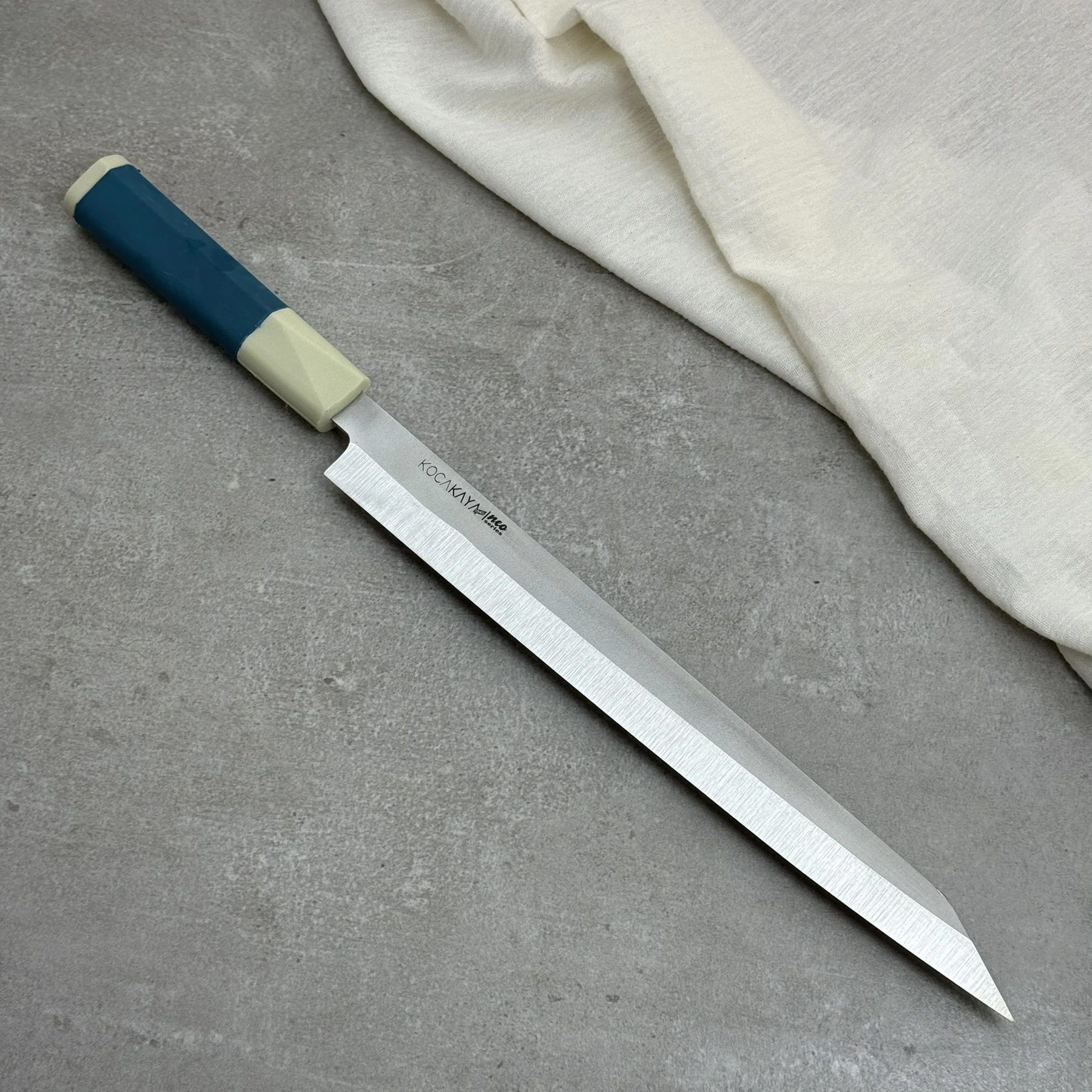 Neo Serisi Oval Turkuaz China Yanagiba Fileto Bıçağı 285mm Namlu - Kocakaya El Yapımı Şef Bıçakları