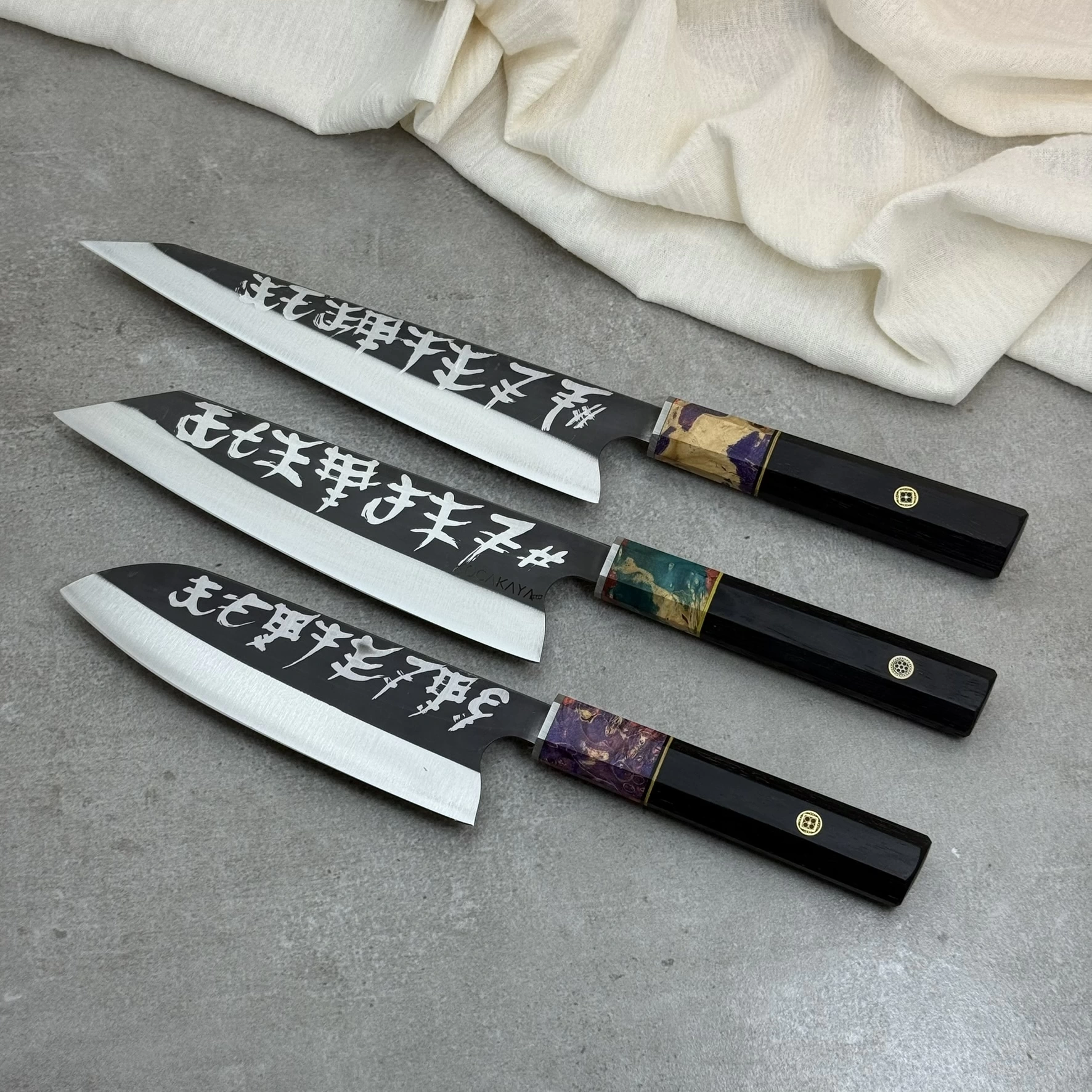 Schizopherinia Serisi Üçlü Set Honesuki & Kiritsuke & Santoku - Kocakaya Özel Tasarım