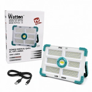 200W Işık Gücü 3.000 Lümen Solar Güneş Enerjili Şarjlı Lamba WT-738