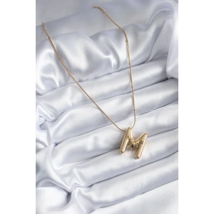 316L Çelik Gold Renk Bubble M Harf Model Kadın Kolye TJ-BKO7944