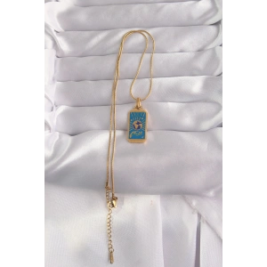 316L Çelik Gold Renk Mavi Mineli El Figür Tarot Kolye TJ-BKO9040