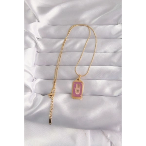 316L Çelik Gold Renk Mor Mineli El Figür Tarot Kolye TJ-BKO9034