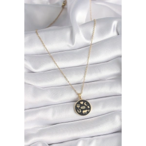 316L Çelik Gold Renk Siyah Şans Kolyesi TJ-BKO9547