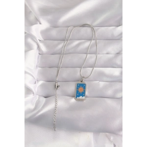 316L Çelik Gümüş Renk Mavi Mineli Güneş Model Tarot Kolye TJ-BKO9042