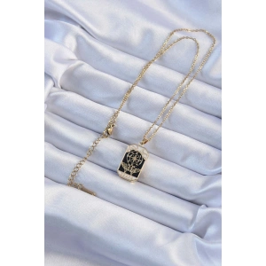 316L Çelik Zincir Renk İşlemeli Siyah Mineli Tarot Kolye TJ-BKO9236
