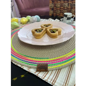 DecoHandy 39cm Neon Renkli Şeritli Jüt Örme Supla Amerikan Servis
