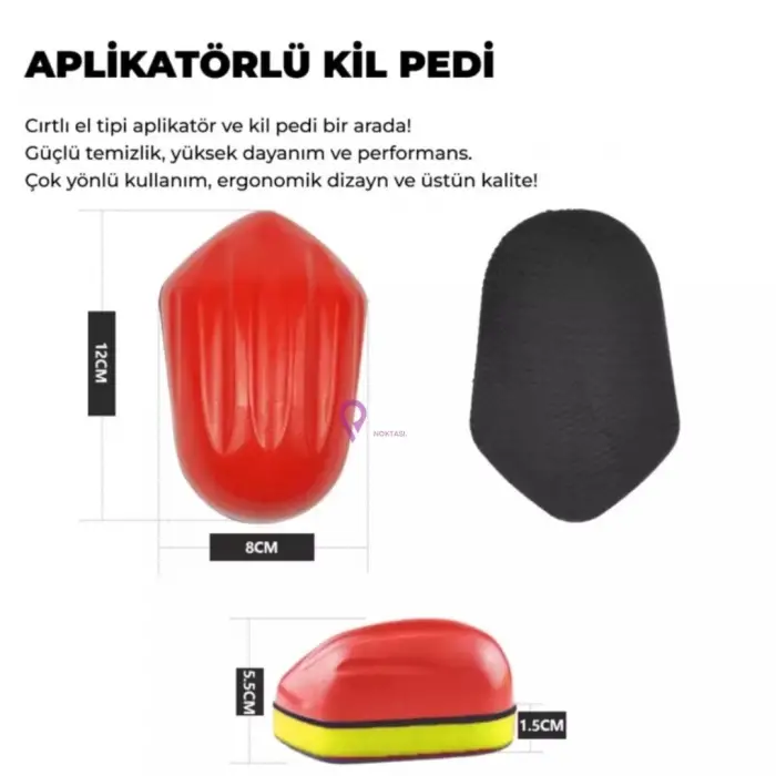 MG PS Aplikatörlü El Kil Pedi 12x8 cm (Kırmızı) - Cırtlı Clay Pad Sponge Block