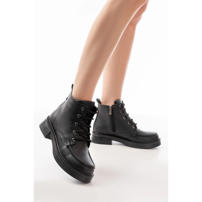 02-2001 Siyah Bağcıklı Fermuarlı Günlük Kadın Bot