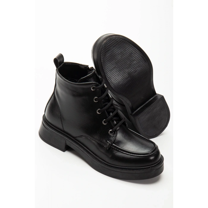 02-2001 Siyah Kırışık Rugan Bağcıklı Fermuarlı Günlük Kadın Bot