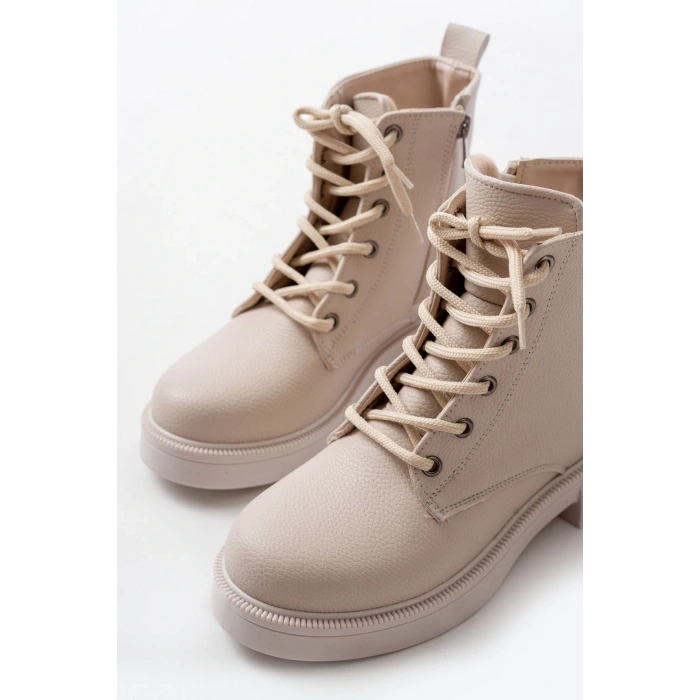 02-2003 Bej Galata Bağcıklı Fermuarlı Günlük Kadın Bot