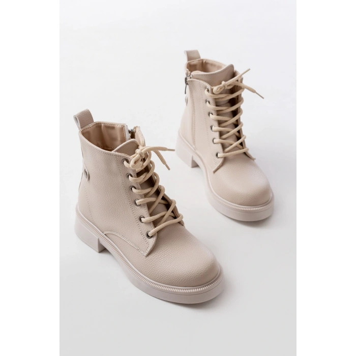 02-2003 Bej Galata Bağcıklı Fermuarlı Günlük Kadın Bot