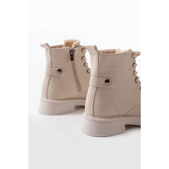 02-2003 Bej Galata Bağcıklı Fermuarlı Günlük Kadın Bot