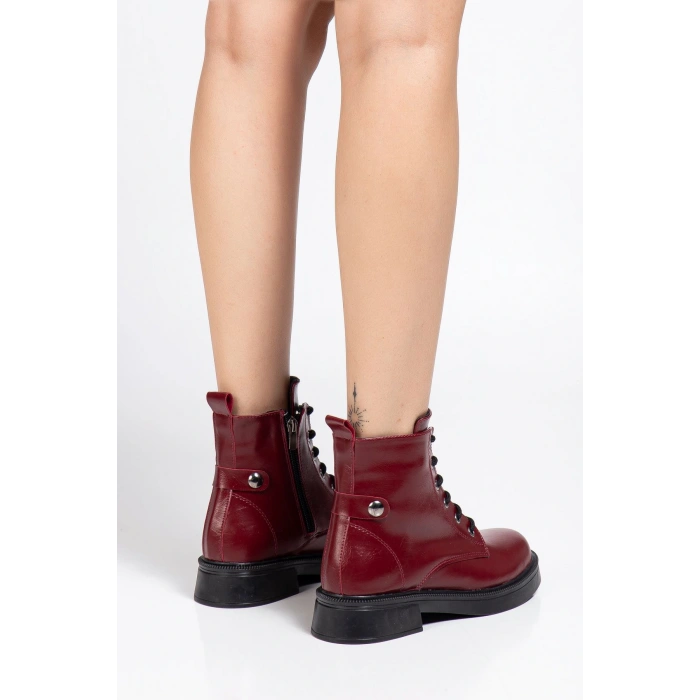 02-2003 Bordo Kırışık Rugan Bağcıklı Fermuarlı Günlük Kadın Bot