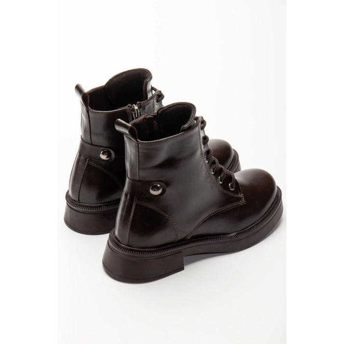 02-2003 Kahve Kırışık Rugan Bağcıklı Fermuarlı Günlük Kadın Bot