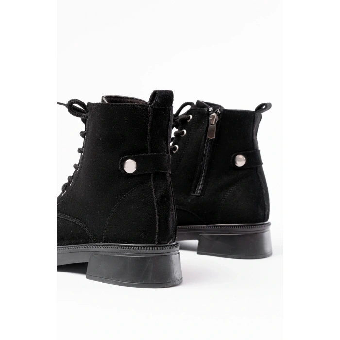 02-2003 Siyah Süet Bağcıklı Fermuarlı Günlük Kadın Bot